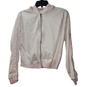 Wise Girl Full Zip‎ Hoodie Athletic Track Jacket Pink Stripe Detail